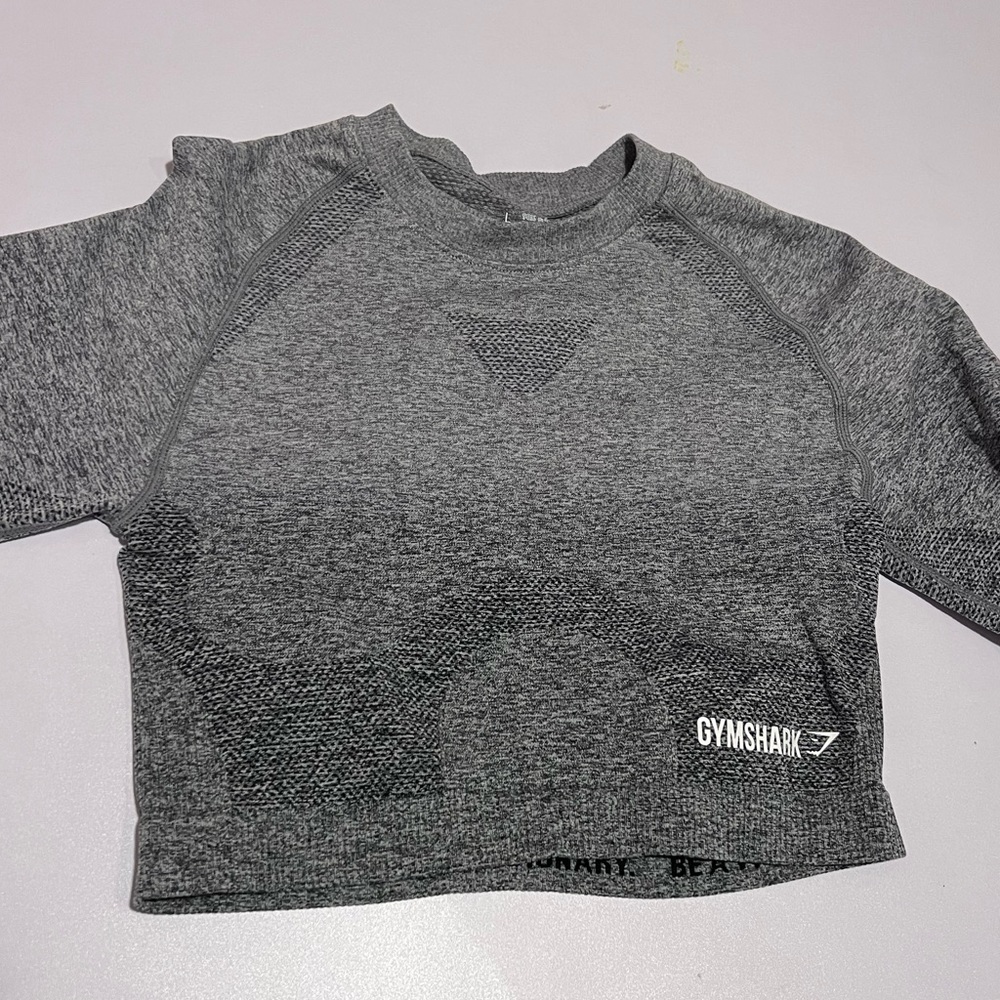 gym shark long sleeve athletic top, cropped.
